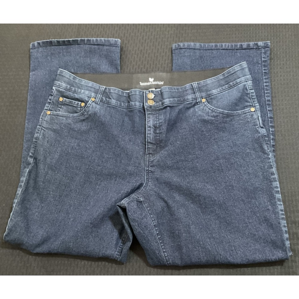 Woman Within Straight Jeans Womens 22W Blue Dark Wash High Rise Stretch 44x30 - Picture 2 of 10